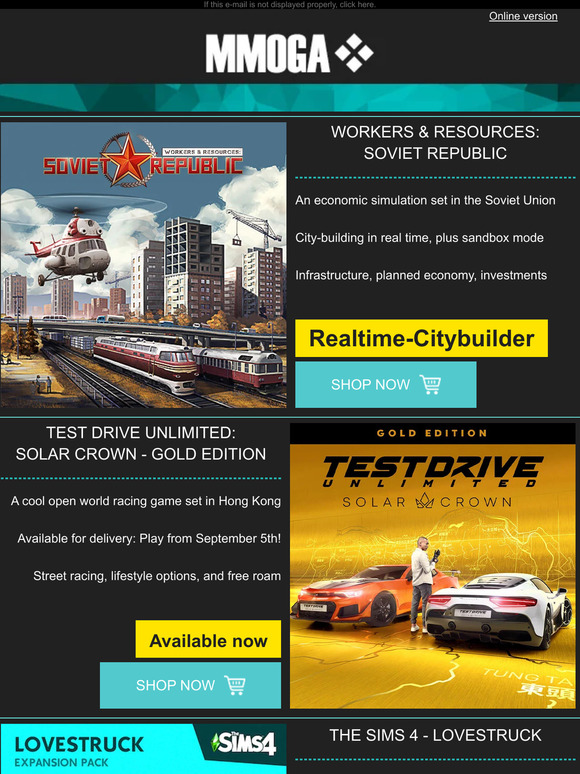 MMOGA - Workers & Resources: Soviet Republic! Test Drive Unlimited: Solar Crown! Sims 4 Addon!