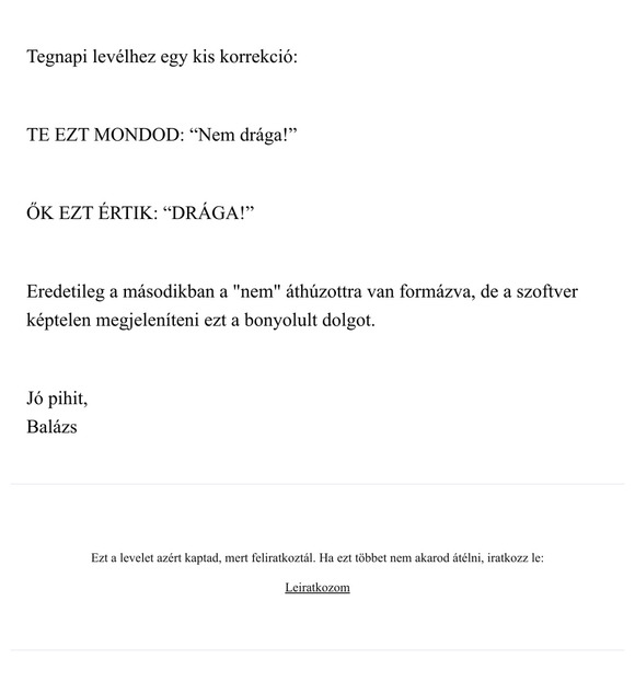 Tegnapi levél korrigálása