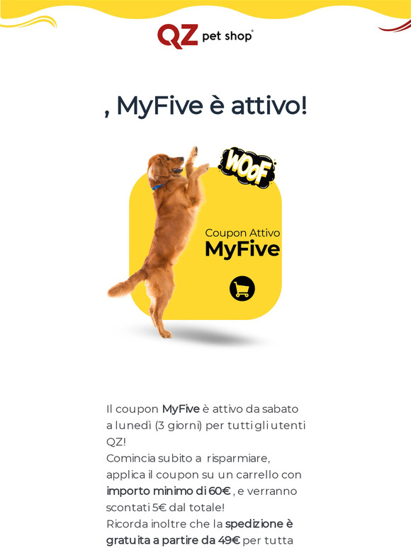 Coupon MyFive Attivo su QZ petshop