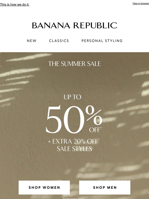 Up to 50% off sale (plus, an extra 20% off)