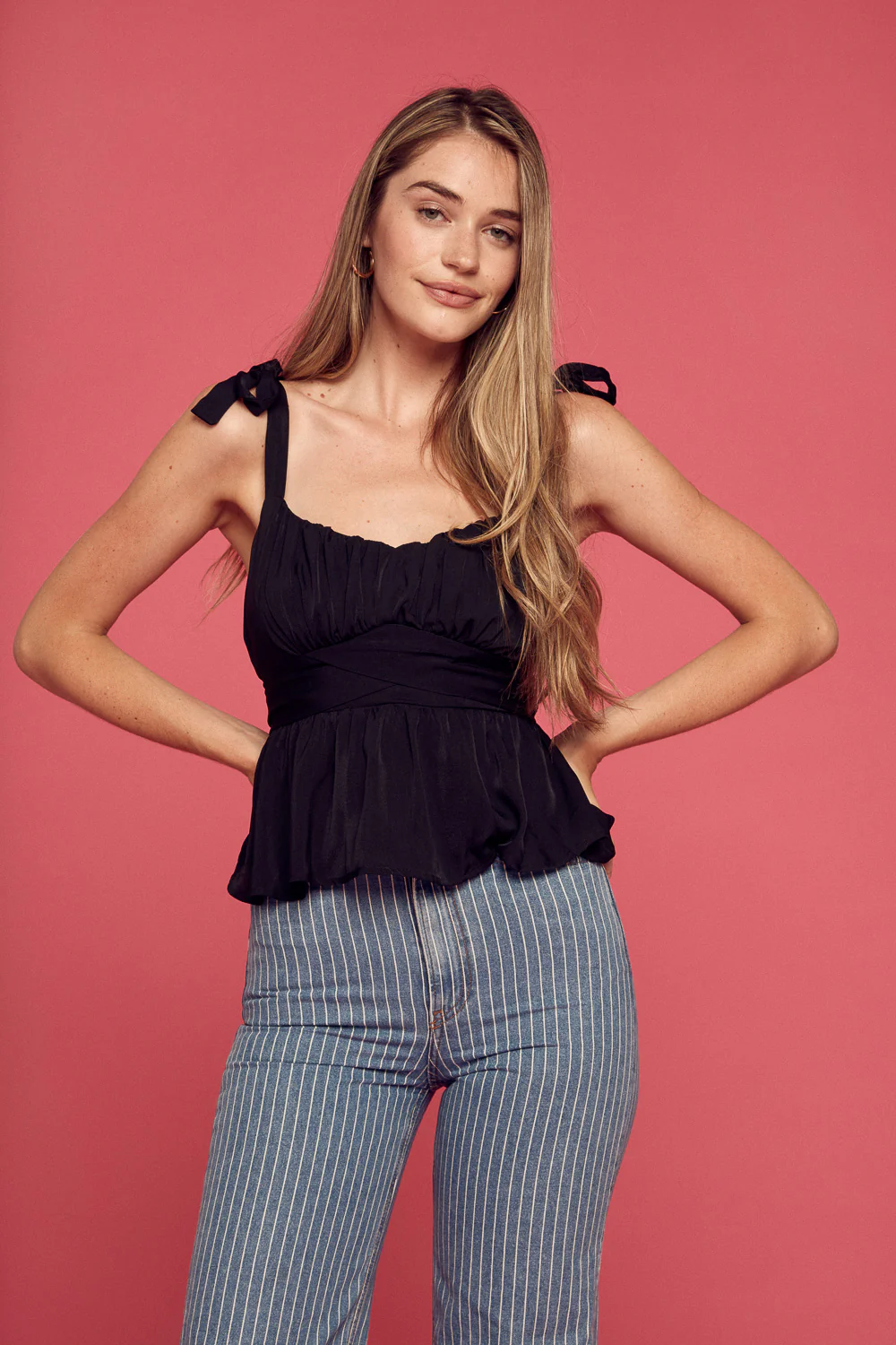 Image of Black Shoulder Tie Tank