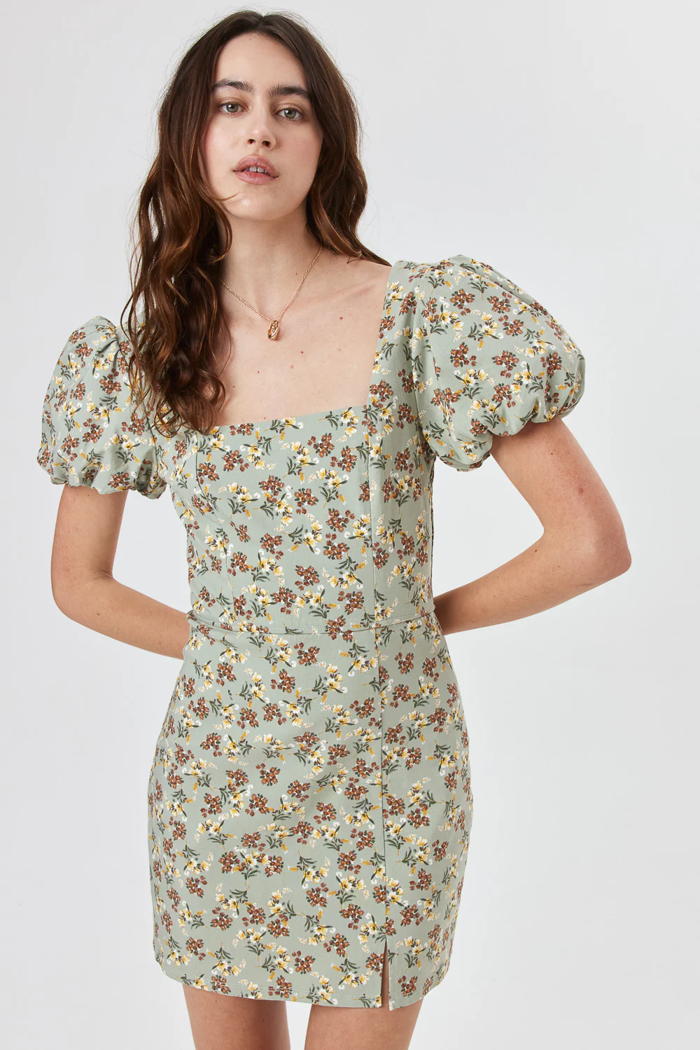 Image of Sage Floral Puff Sleeve Dress