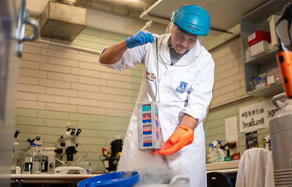 Andrew Pask in the Thylacine Integrated Genomic Restoration Research (TIGRR) laboratory at the University of Melbourne, Australia.
