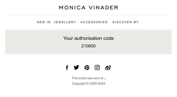 Your Monica Vinader authentication code