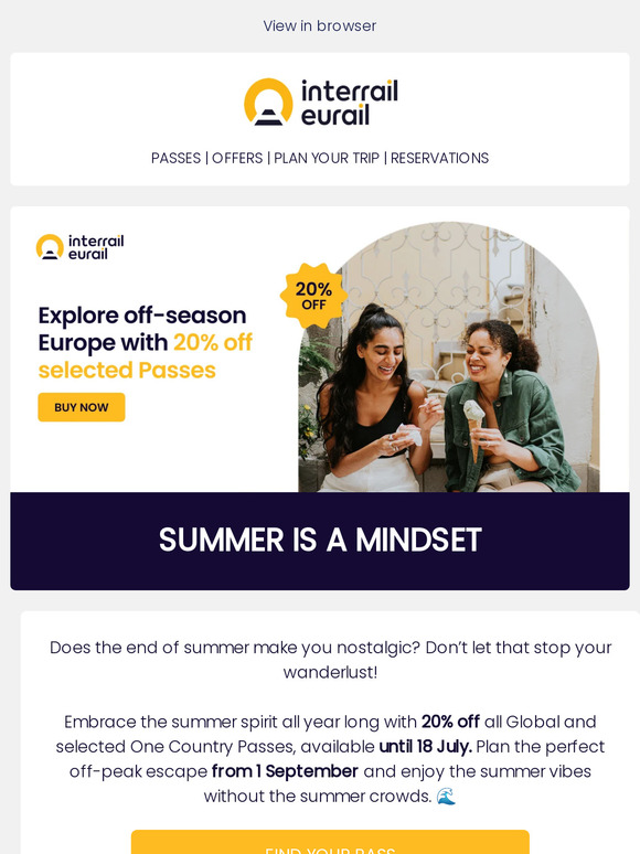 Don't forget! 20% off selected Interrail Passes 🚂