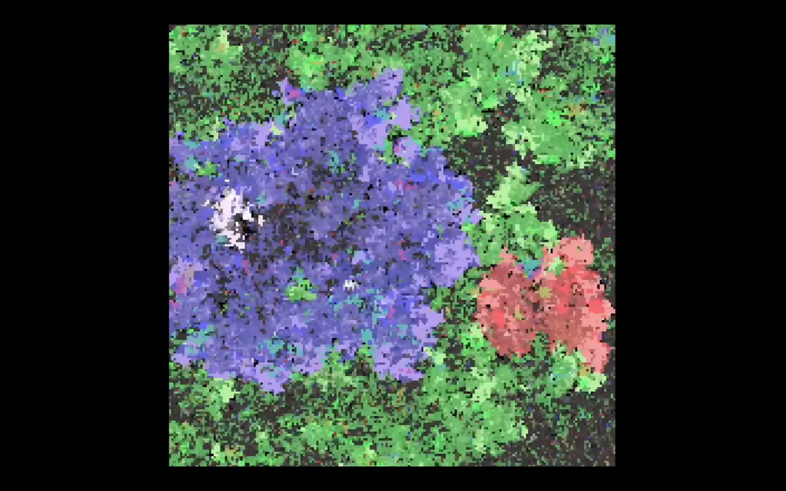 Snippets of self-replicating code compete for space in a virtual environment. Image links to story.  