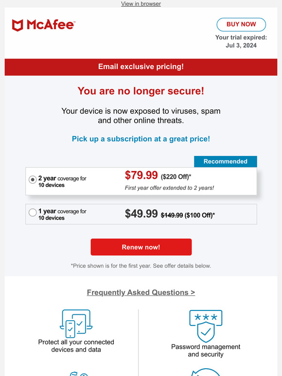 Reactivate protection for about $3.33 a month!