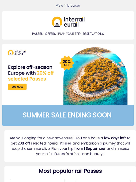Few days left: 20% off selected Interrail Passes! 🚂