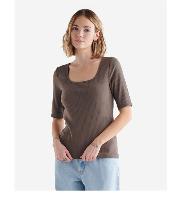 Pointelle Square Neck Short Sleeve T-shirt