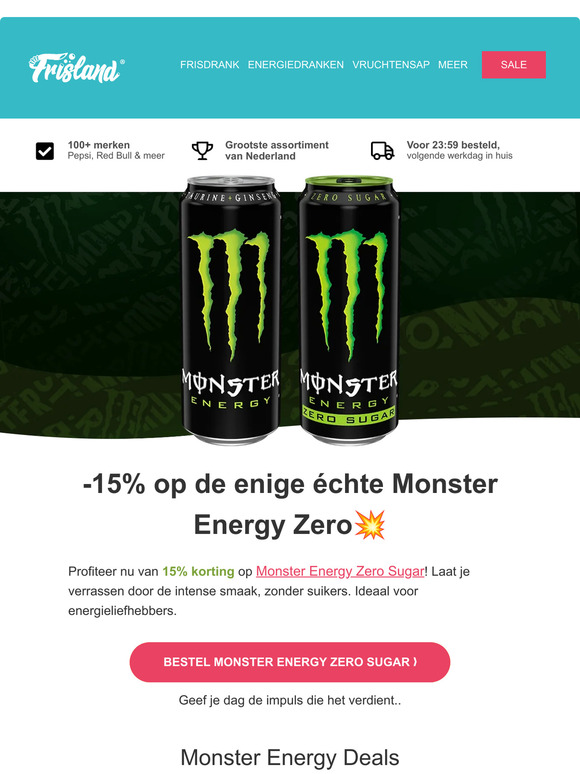 15% korting op Monster Energy Zero 😈