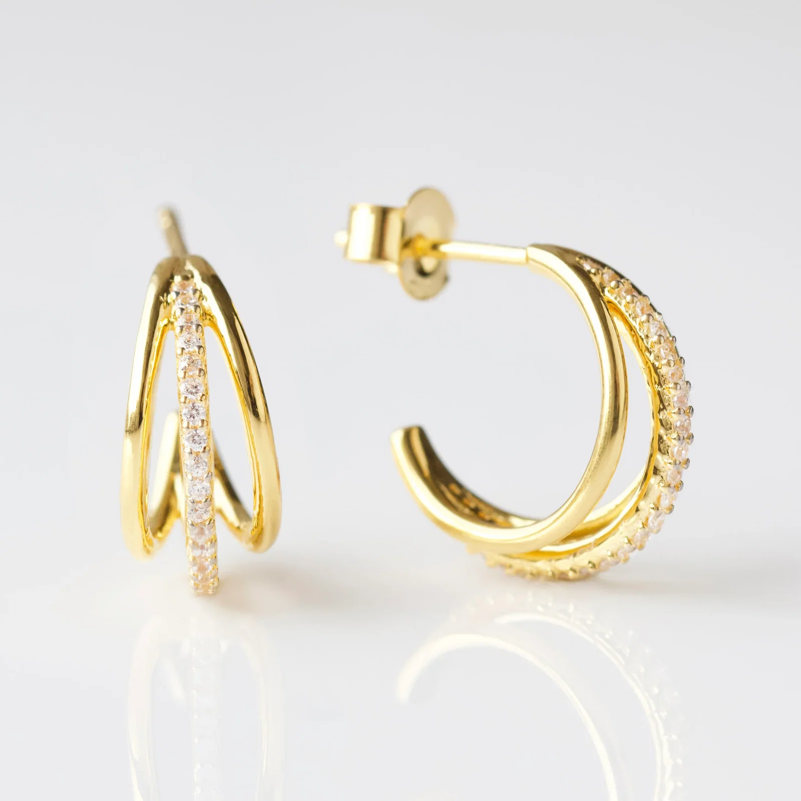 Image of Crescent Triple Hoop Earrings