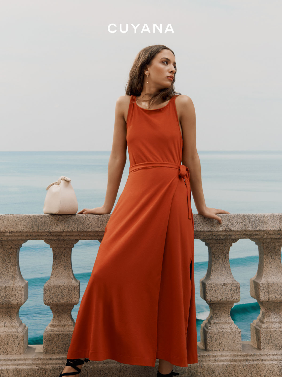 knee length dresses for ladies Cuyana Women's Mar Dress in Tangerine