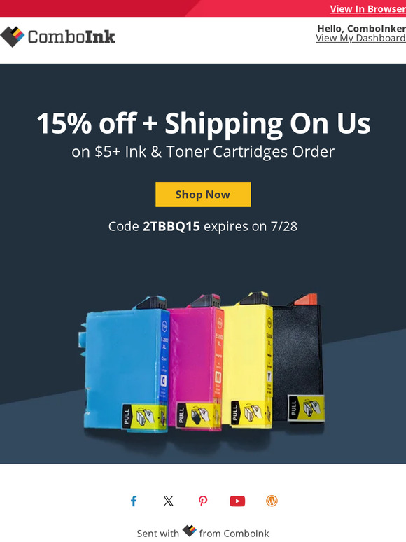 Your  ink order with 15% off is ready now.
