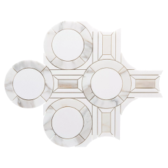 White circle and geometric pattern mosaic product image.