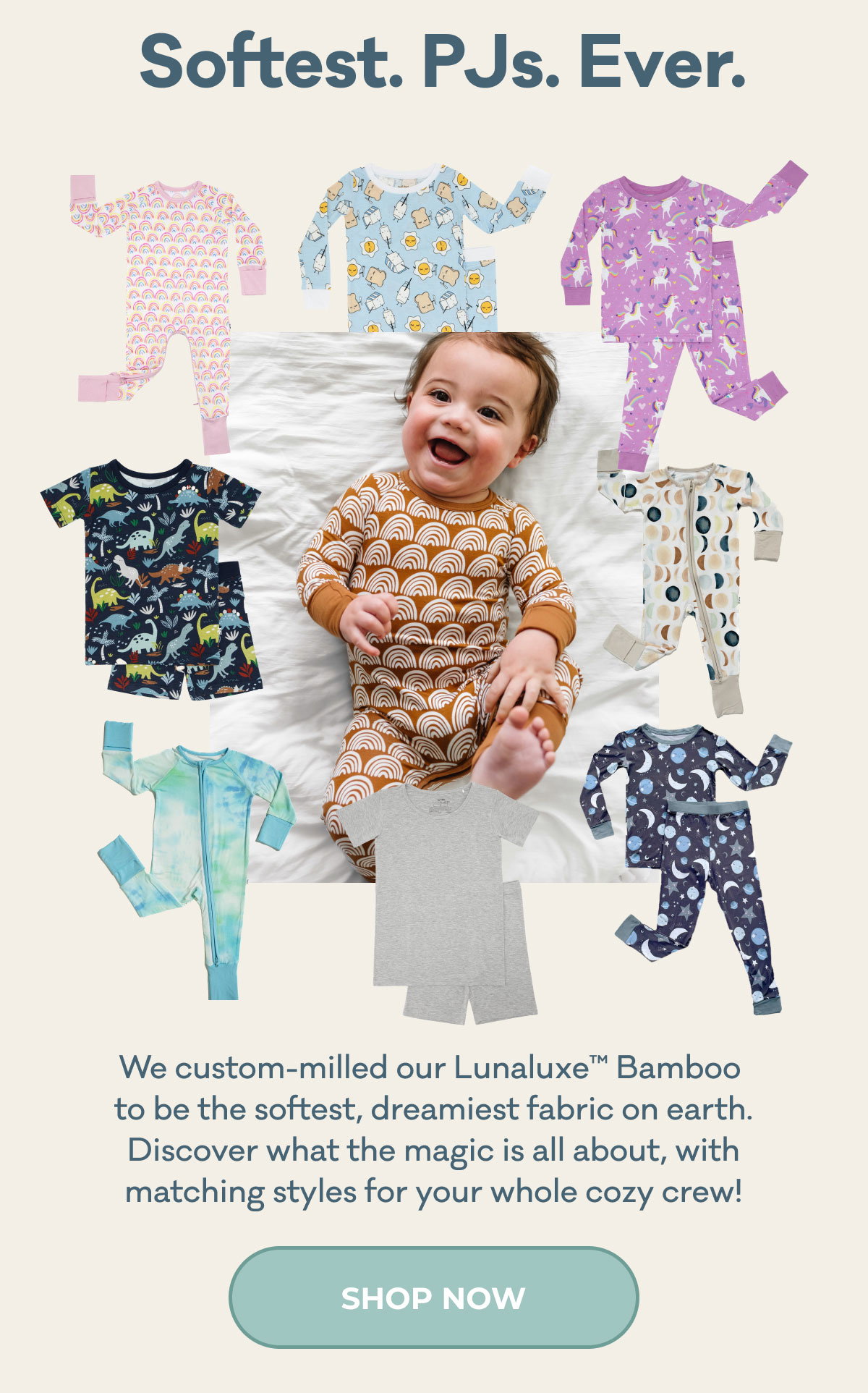 Softest. PJs. Ever. | We custom-milled our Lunaluxe Bamboo to be the softest, dreamiest fabric on earth. Discover what the magic is all about, with matching styles for your whole cozy crew! | SHOP NOW