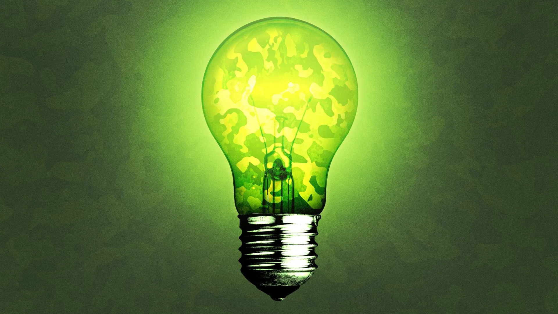 Illustration of a shining lightbulb with an army camouflage overlay