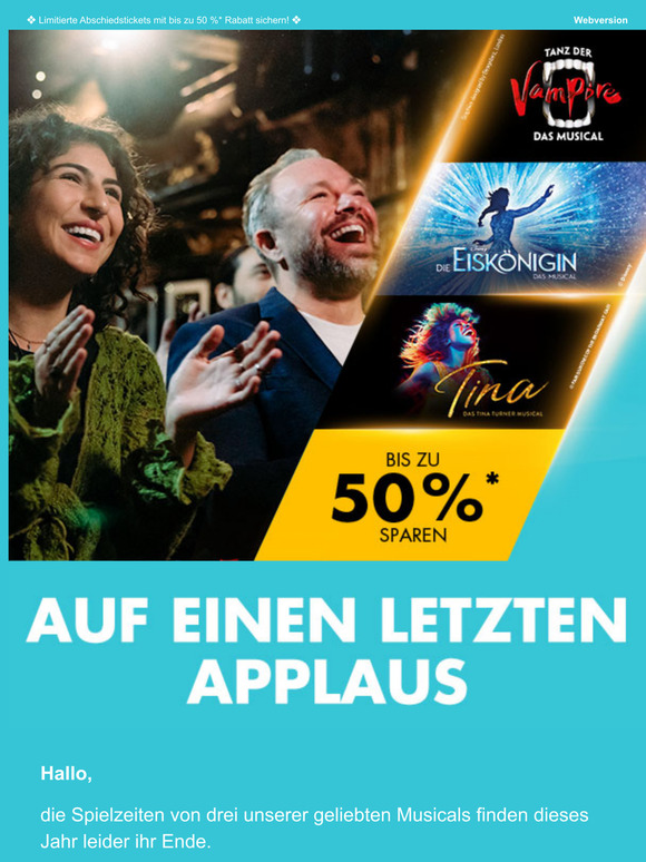 ❖ Limitierte Abschiedstickets mit bis zu 50 %* Rabatt sichern! ❖