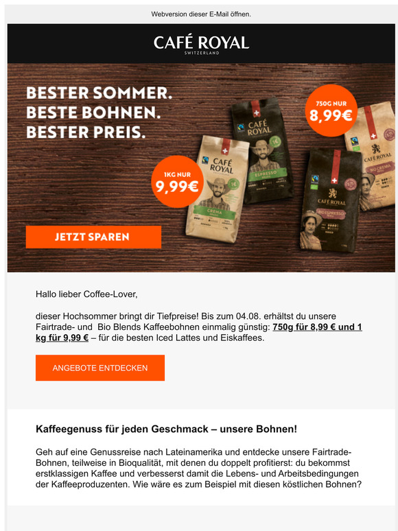 SUMMER DEAL: Einmalige Rabatte auf Kaffeebohnen