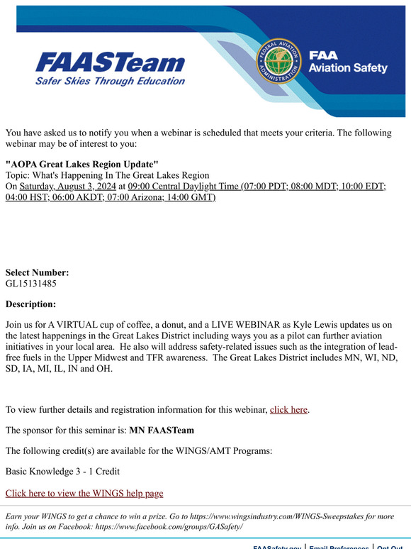 [GL15131485] AOPA Great Lakes Region Update - FAASafety.gov