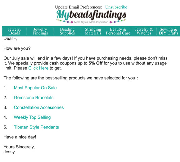 Mybeadsfindings July Hot Deals