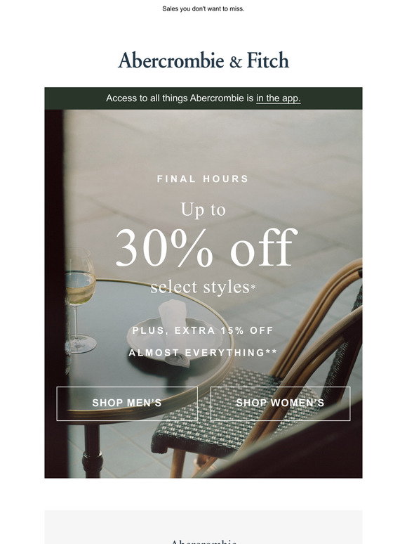 Abercrombie &amp; Fitch Email Newsletters: Shop Sales, Discounts, and ...