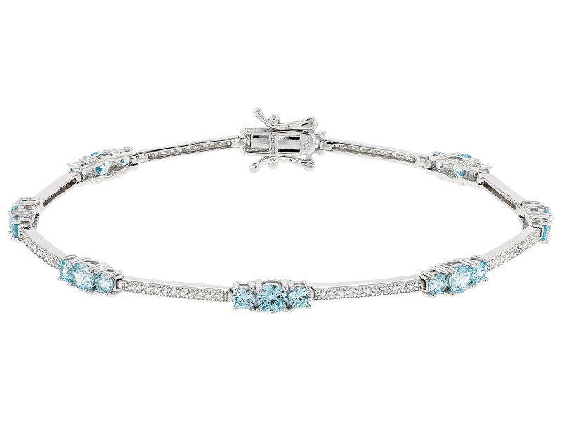 Blue And White Cubic Zirconia Rhodium Over Sterling Silver Tennis Bracelet 6.30ctw