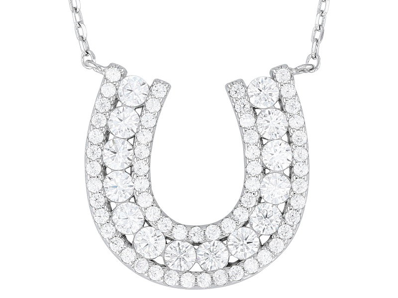 White Cubic Zirconia Platinum Over Sterling Silver Horseshoe Necklace 2.08ctw