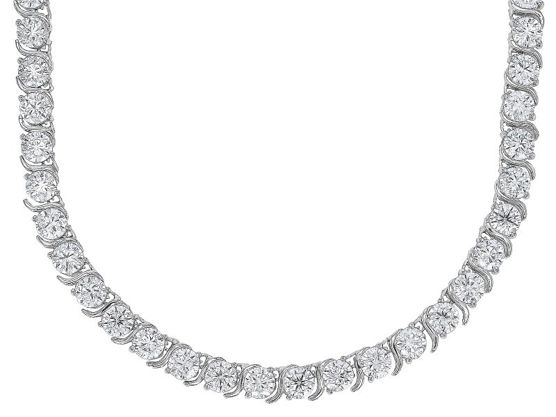 White Cubic Zirconia Rhodium Over Sterling Silver Tennis Necklace 38.07ctw