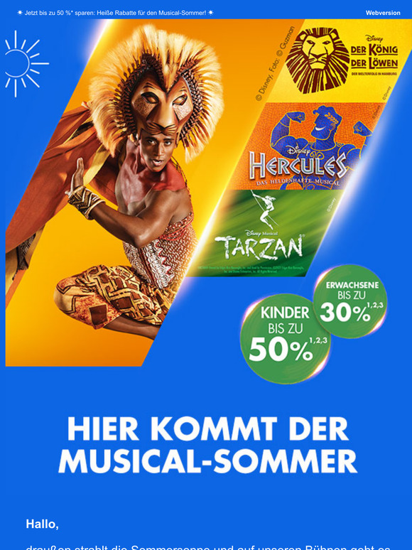 ☀ Jetzt bis zu 50 %* sparen: Heiße Rabatte für den Musical-Sommer! ☀