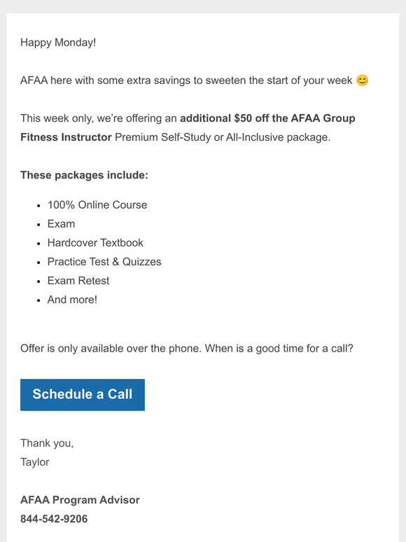 Additional $50 off your AFAA Group Fitness Instructor!