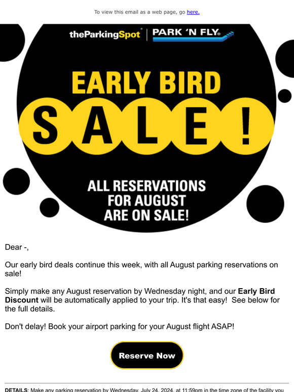 The Parking Spot EARLY BIRD SALE on all August parking! Milled