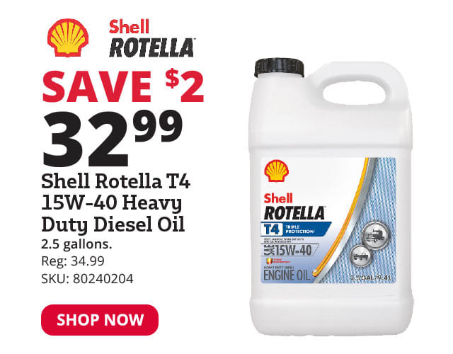 Shell Rotella T4 15W-40 Heavy Duty Diesel Oil, 2.5 Gallon - 550045127