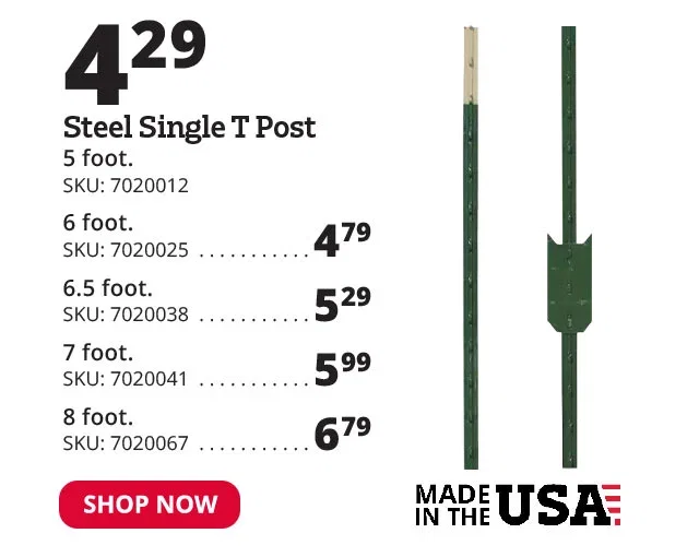 Single Steel T-Posts 5' to 8'