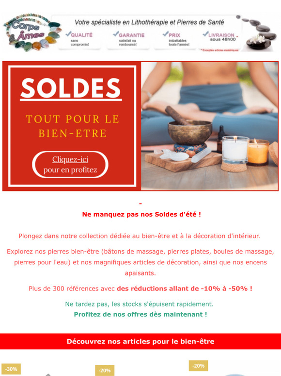 🧘 SOLDES : Jusqu'à -50% sur les articles bien-être et décoration !