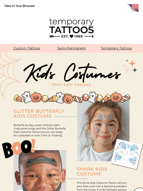 Temporary Tattoos Costume Tattoos for Kids 🎃👻👹 No MakeUp Skills, No