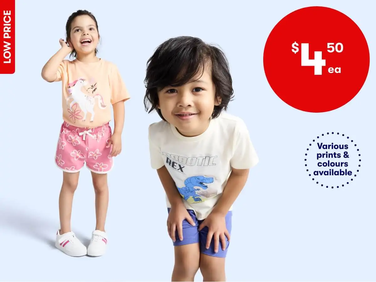 K-D Kids Foil Print Tees or Shorts Sizes 1-7