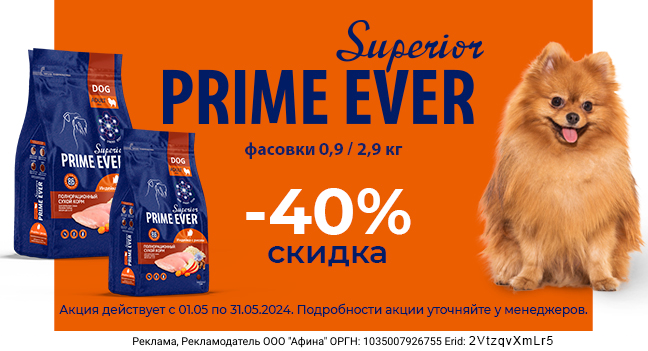 Скидка 40% на корма для собак Prime Ever Mini