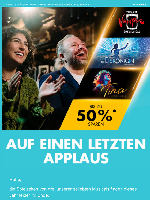 ❢ LETZTE PLÄTZE SICHERN: Limitierte Abschiedstickets mit bis zu 50 %* Rabatt! ❢