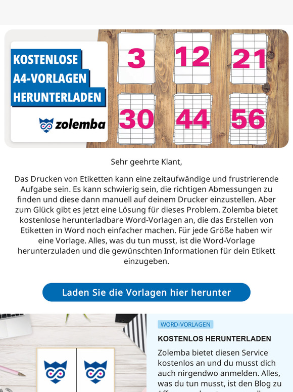 Kostenlos herunterladbare Word-Vorlagen für A4-Etiketten