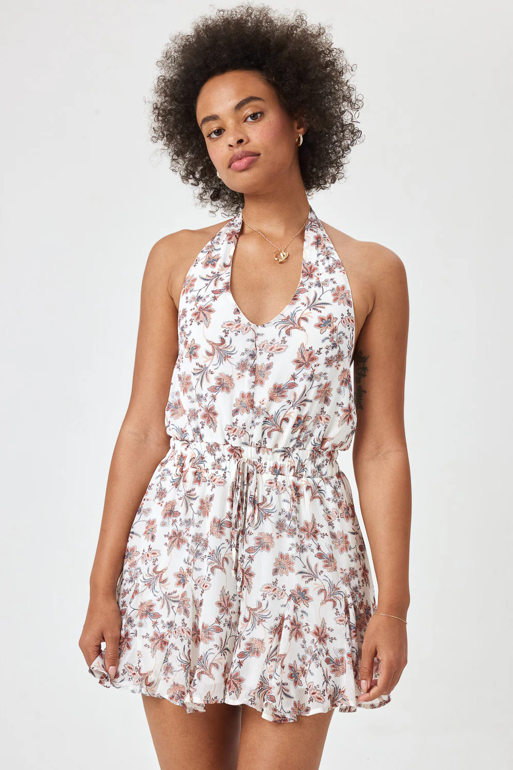 Image of Ivory Floral Halter Top Romper