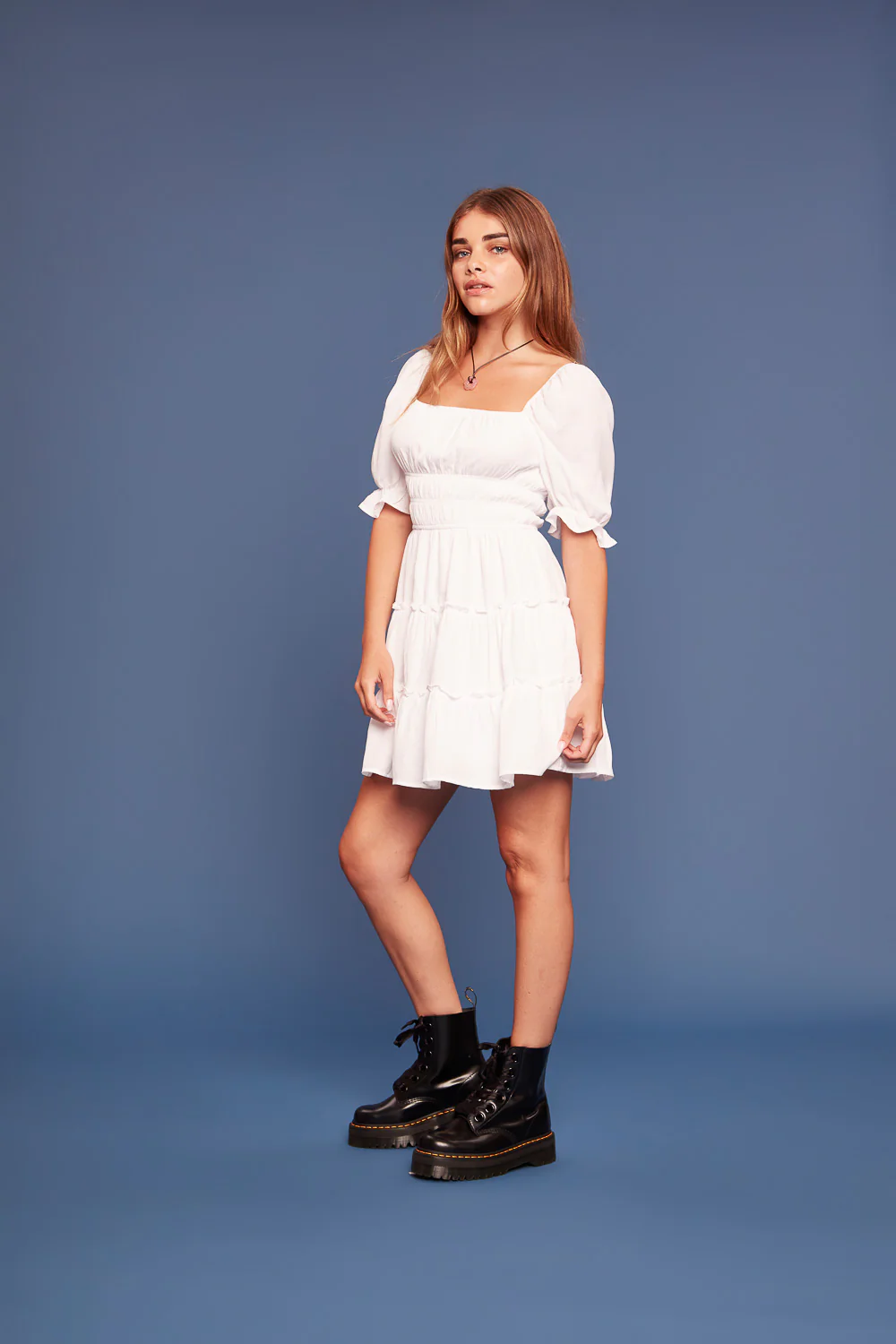 Image of White Tiered Sleeved Dress