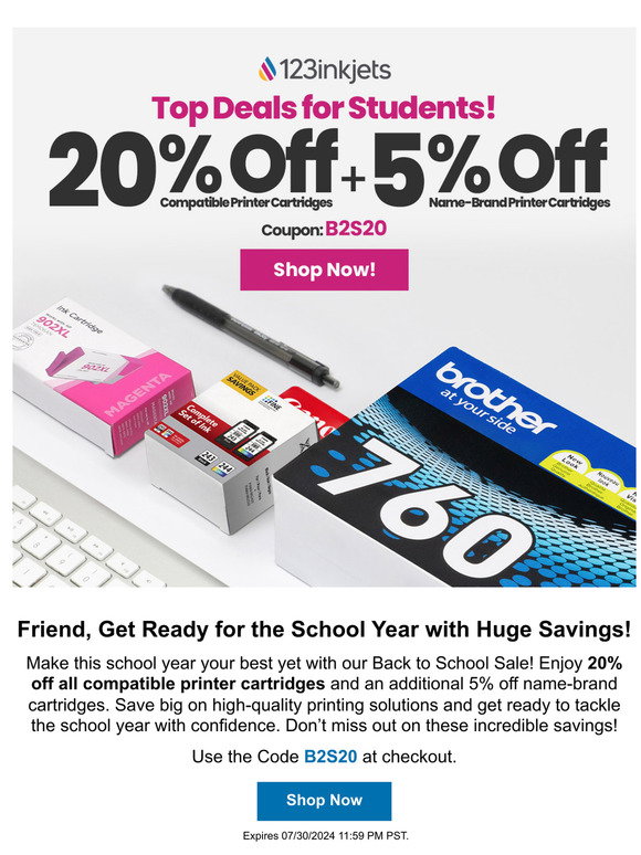 123inkjets: Get School-Ready with 20% Ink Savings 📦 | Milled