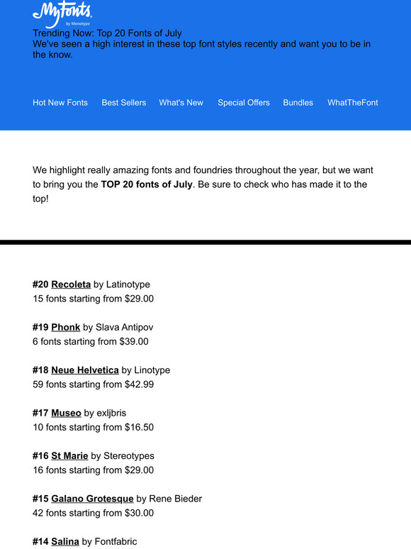 MyFonts: TOP 20 Fonts of the Month | Milled