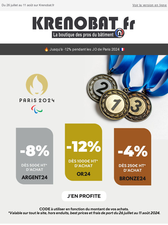 Jeux Olympiques : Jusqu'à -12% chez Krenobat ! 🥇🥈🥉