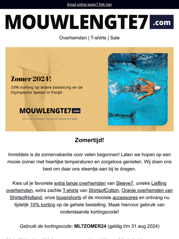 Zomer bij Mouwlengte7.com! 10% korting op iedere aankoop!