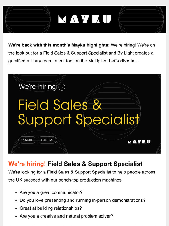 We're hiring! ✨ - Mayku Newsletter