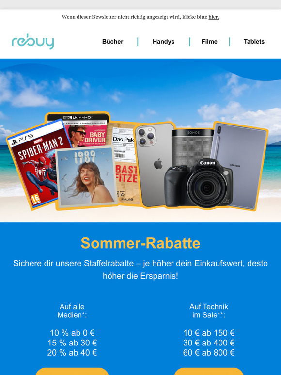 Noch Meer sparen? Medien -20%, Technik -60 € 🏖️