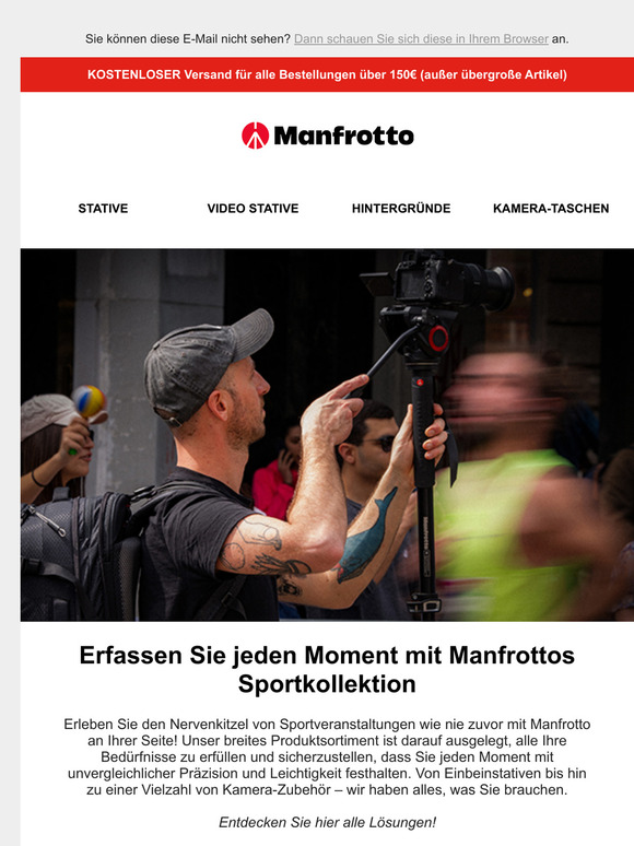 Erfassen Sie jeden Moment mit Manfrottos Sportkollektion