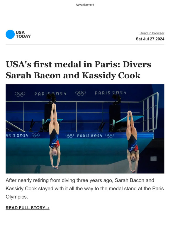 USA TODAY: Breaking: Team USA wins first medal of Paris Olympics. The ...