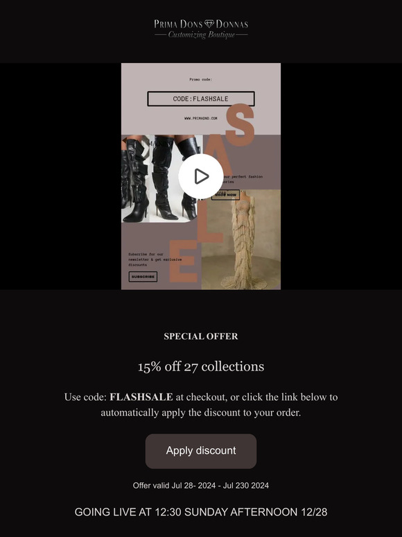 LIMITED 15% OFF FLASH SALE